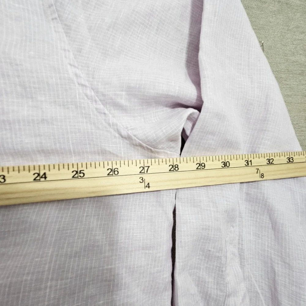 True Measure Popover Shirt XXL Light Purple Striped Linen Long Sleeve